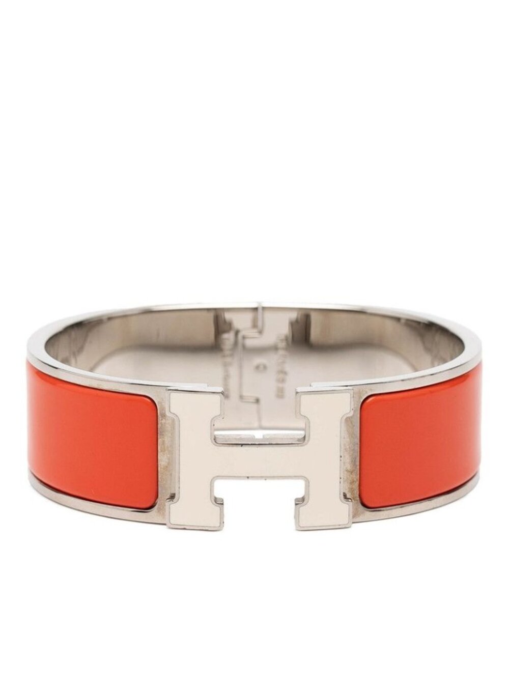 Hermes Clic Clac PM Logo Bangle Orange White Silver Metal 1- Bracelet